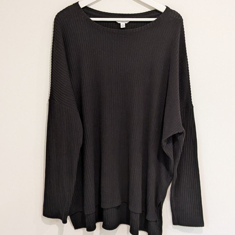 Black Ribbed Oversized Long Sleeve Knit (XL) Minimalist Normcore Streetwear